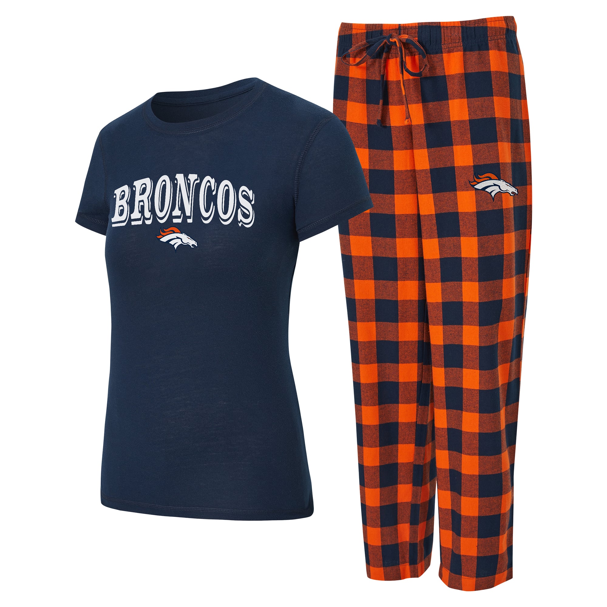 Women's Concepts Sport Navy/Orange Denver Broncos Avondale T-Shirt & Pants Flannel PJ Set